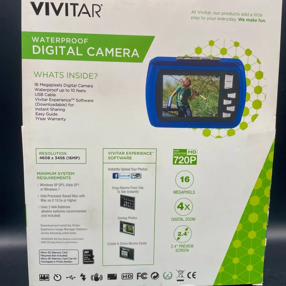 Vivitar Blue Waterproof Digital Camera New